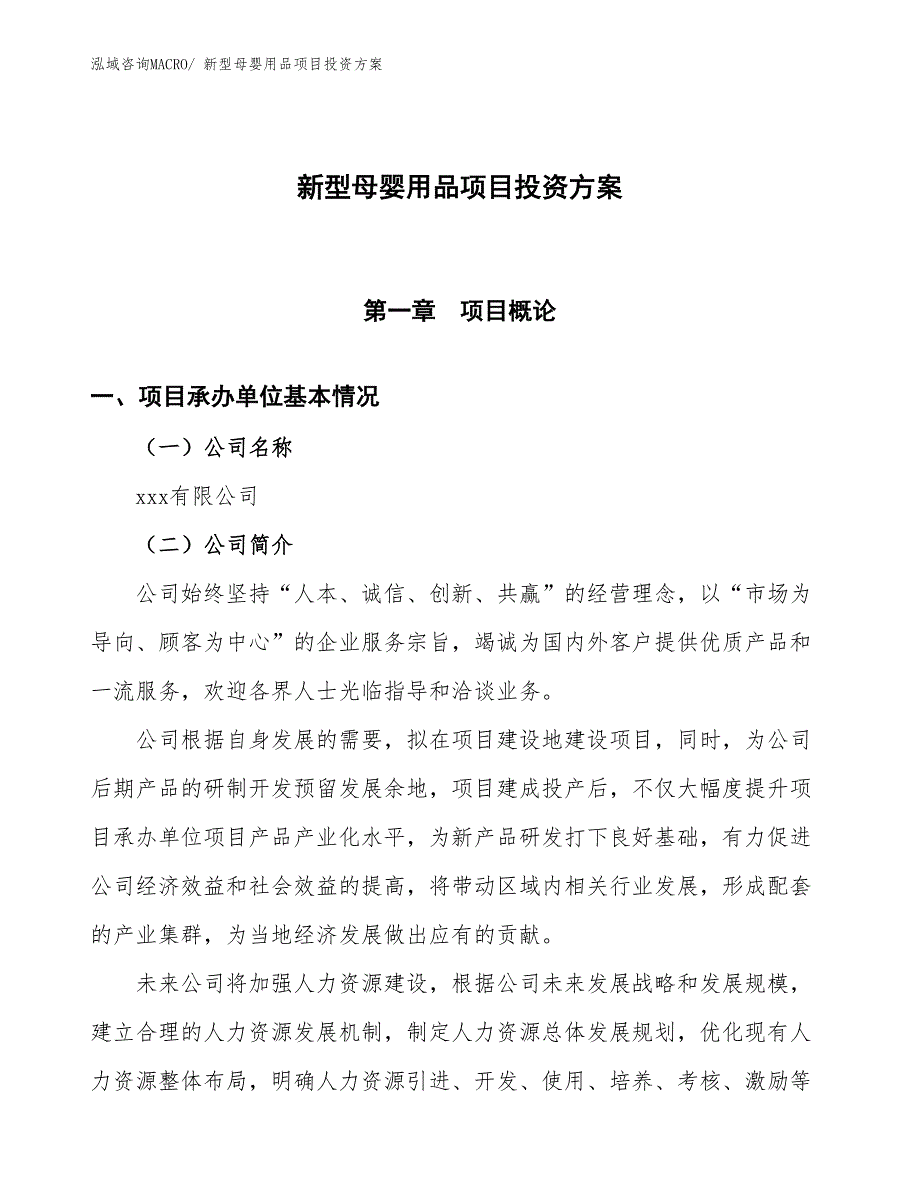 新型母婴用品项目投资方案_第1页