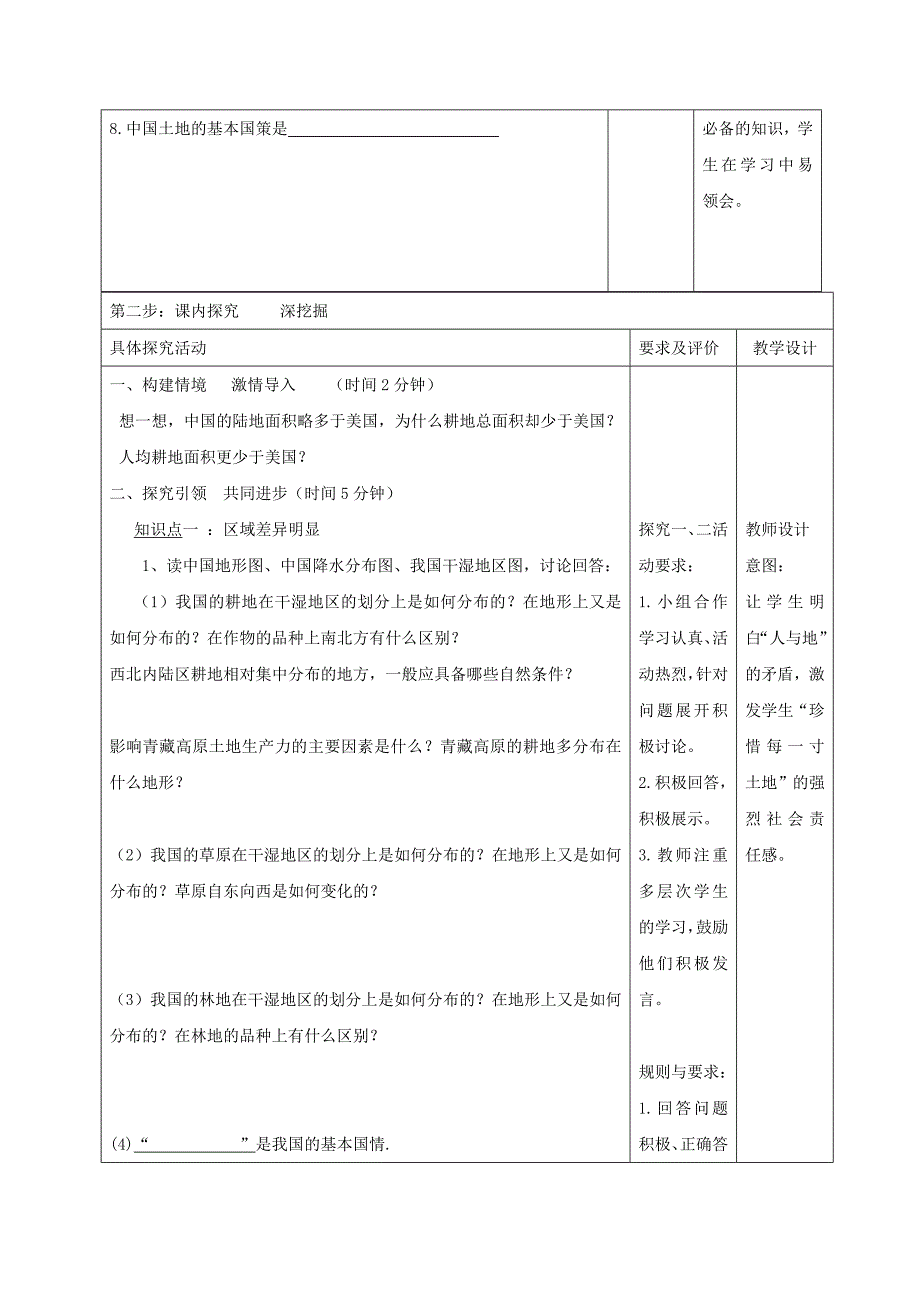 2018-2019学年八年级地理上册 中国的土地资源教学案 湘教版_第2页