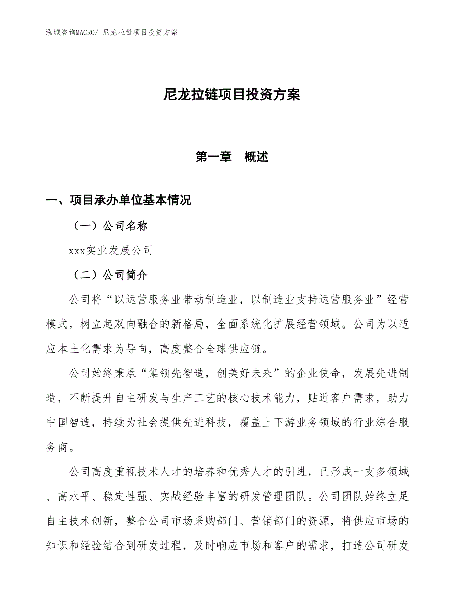 尼龙拉链项目投资方案_第1页