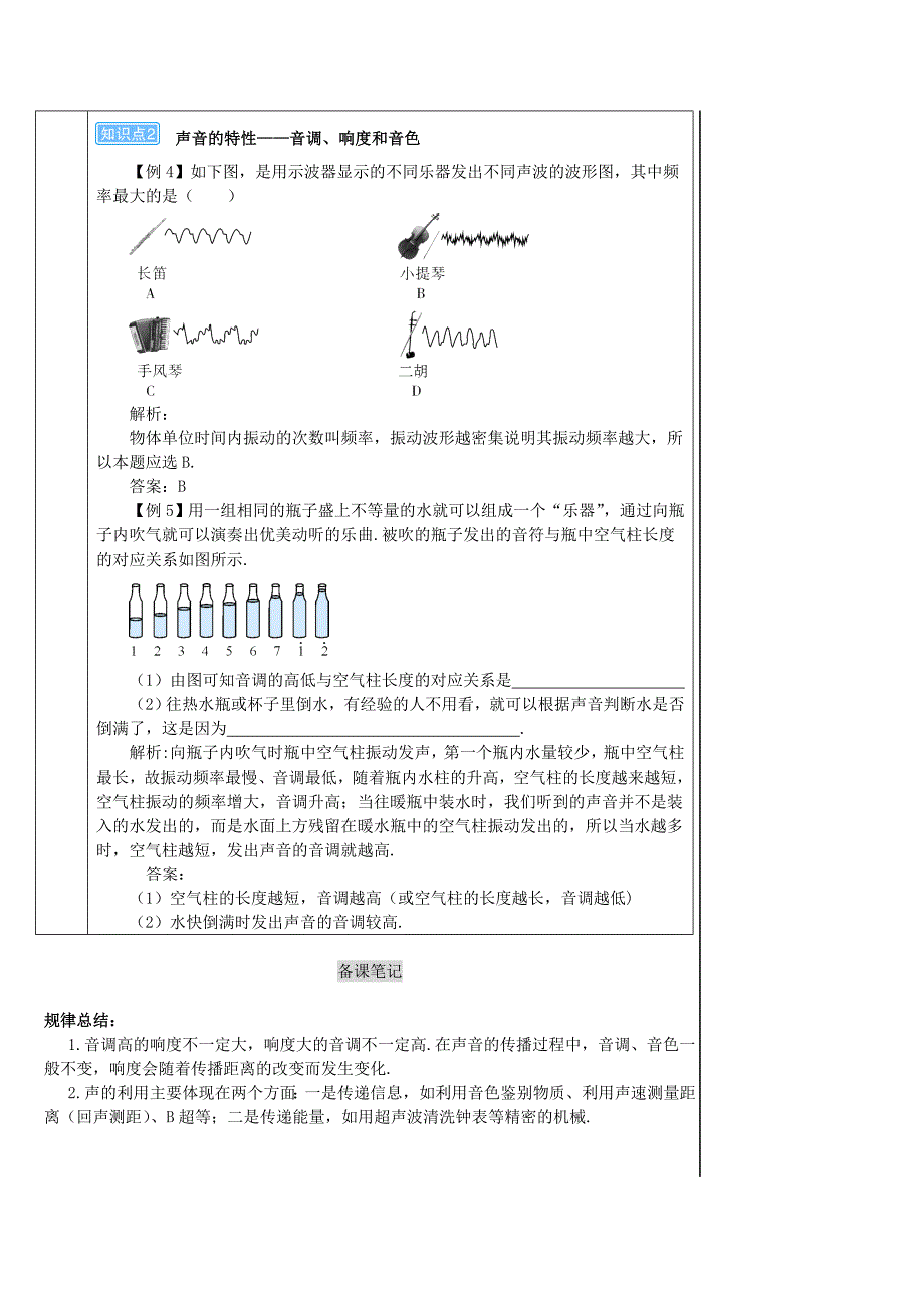 2018-2019学年八年级物理上册 第二章 声现象本章复习和总结导学案 （新版）新人教版_第2页