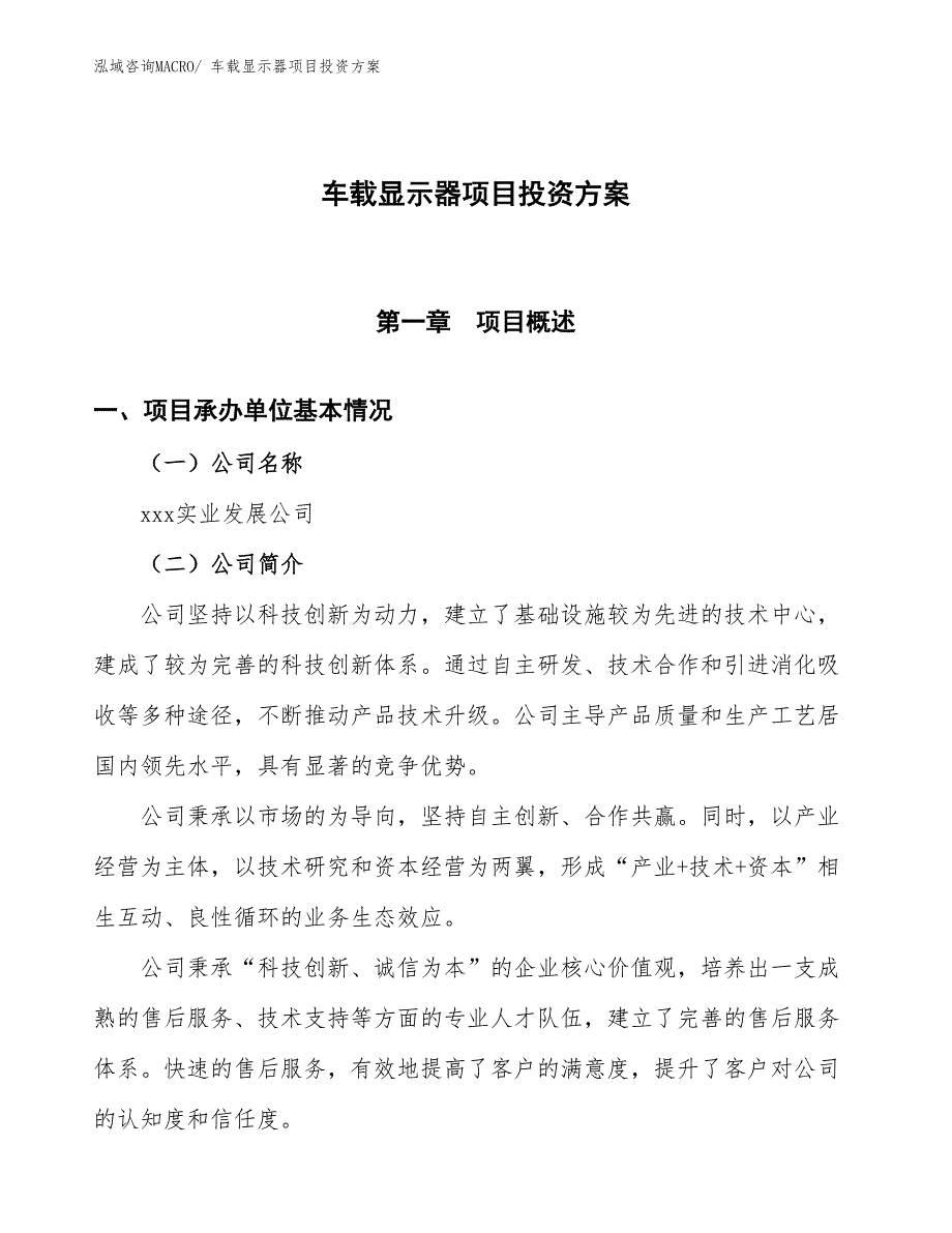 车载显示器项目投资方案_第1页