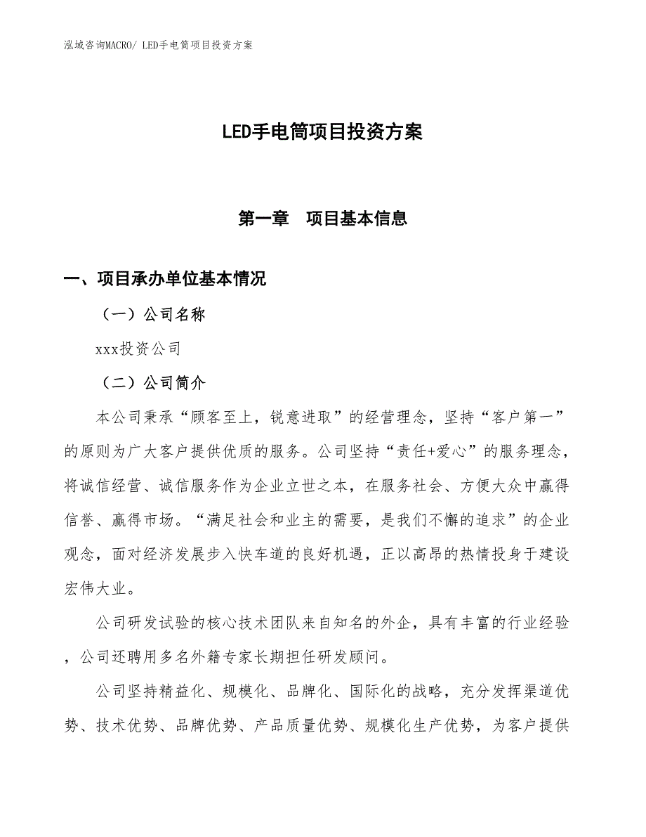 LED手电筒项目投资方案_第1页