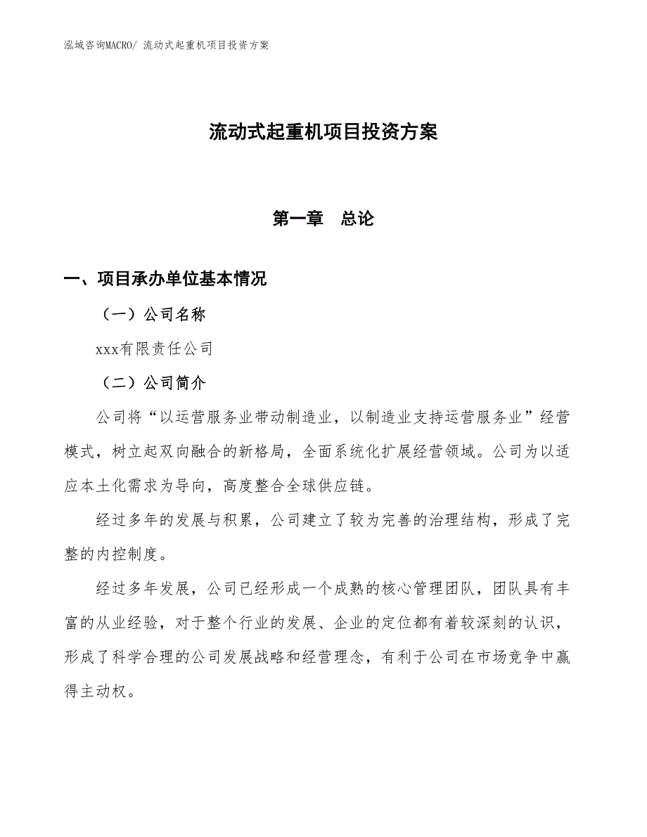 流动式起重机项目投资方案_第1页