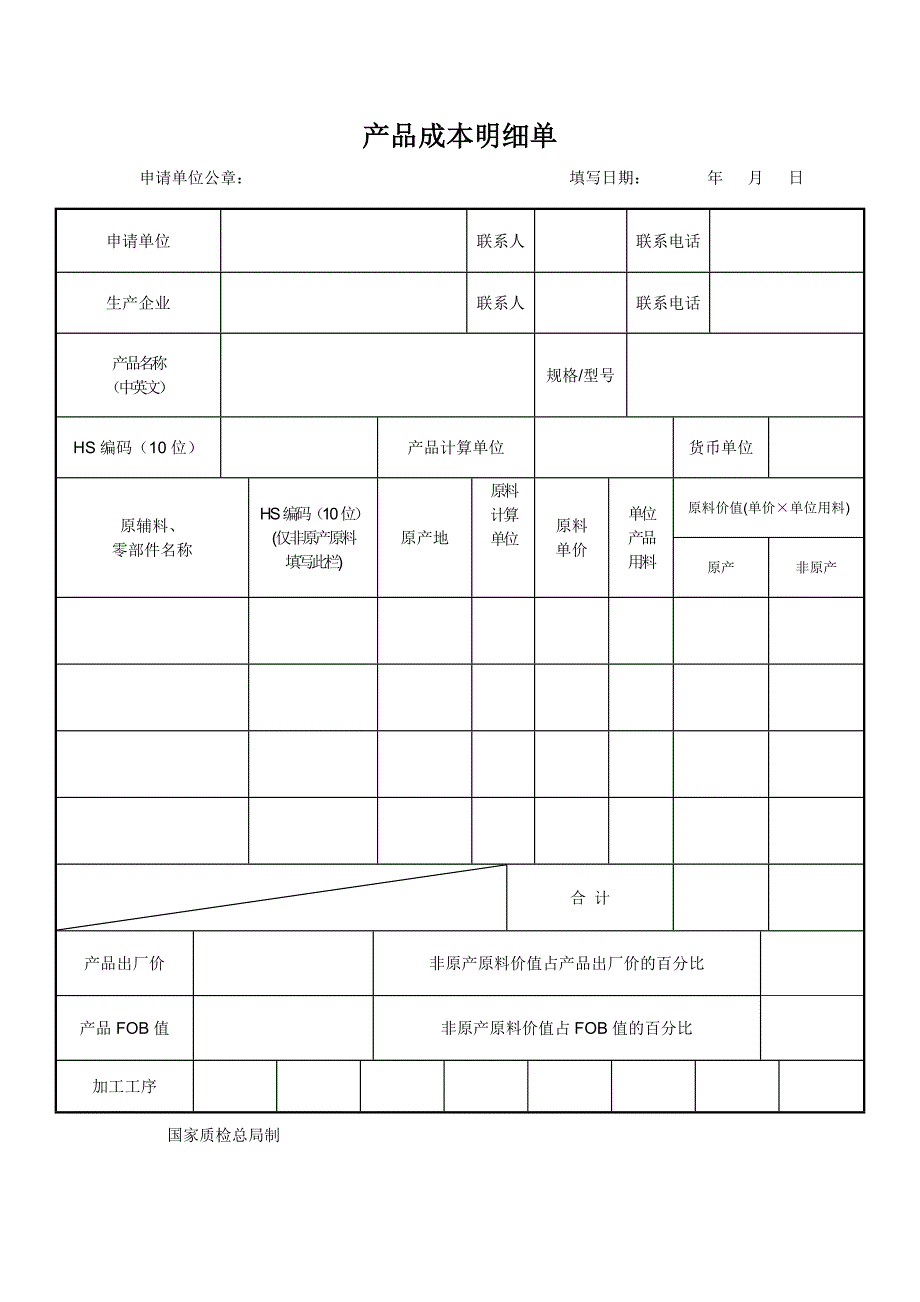 产地证产品成本明细单及填制说明2_第1页