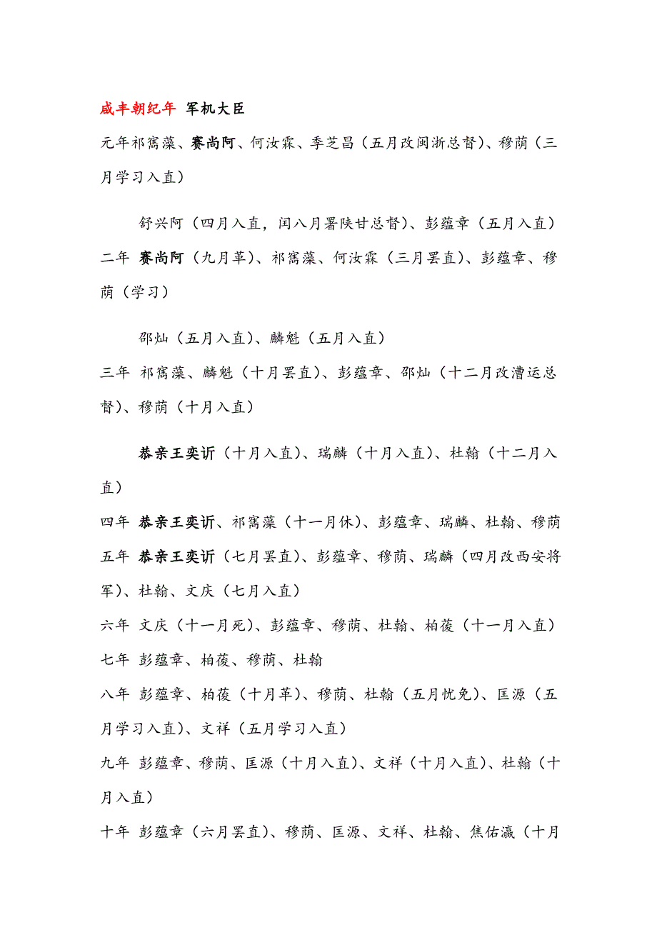 咸丰朝纪年军机大臣_第1页