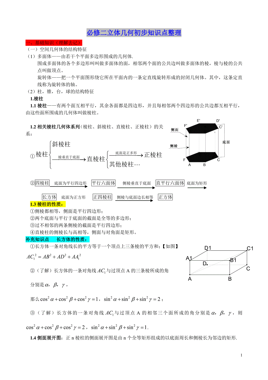 必修二立体几何初步知识点整理_第1页