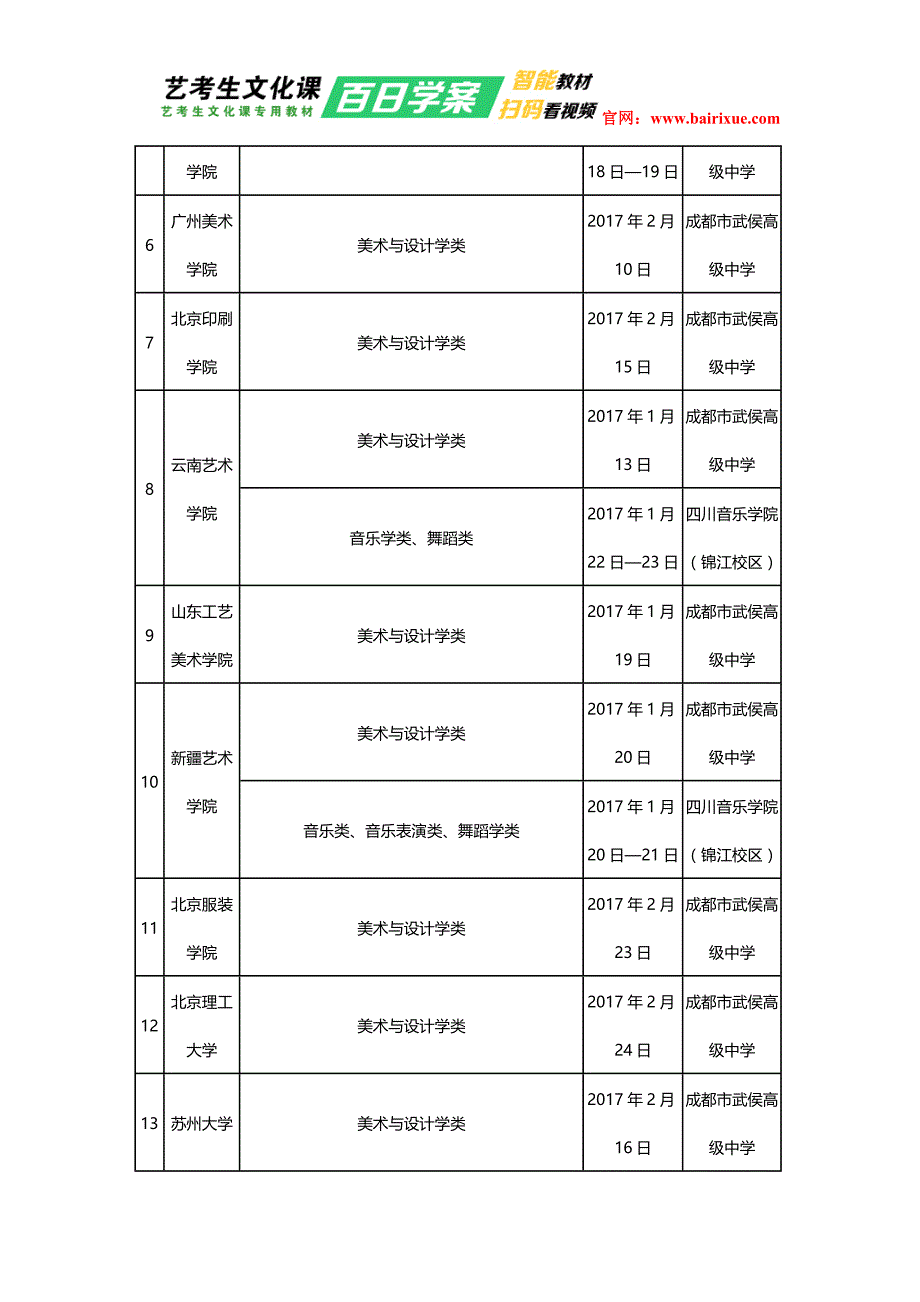 四川省2017年艺考校考时间表_第2页