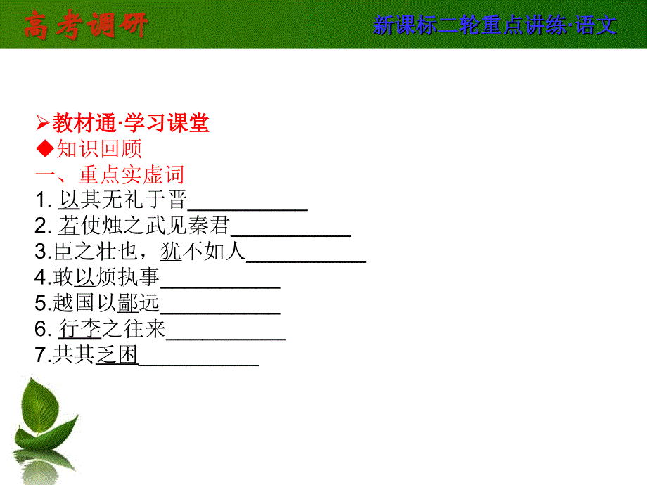 2014高考调研二轮复习语文专题精讲：课本古诗文再回归-必修一(46张)_第2页