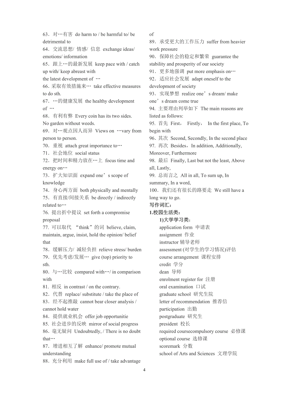 四级写作重点词汇更换垃圾词汇常用短语重点词汇_第4页