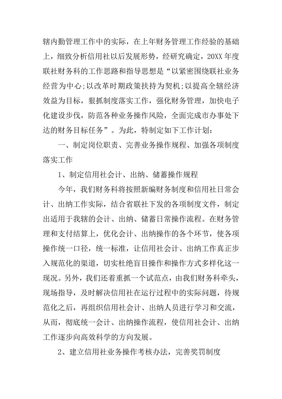 20xx年农村信用社财务人员年度工作计划范文_第4页