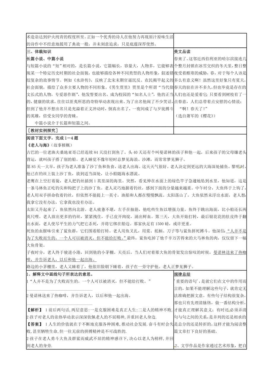 6.3 老人与海 教案（北京课改版九下）_第5页