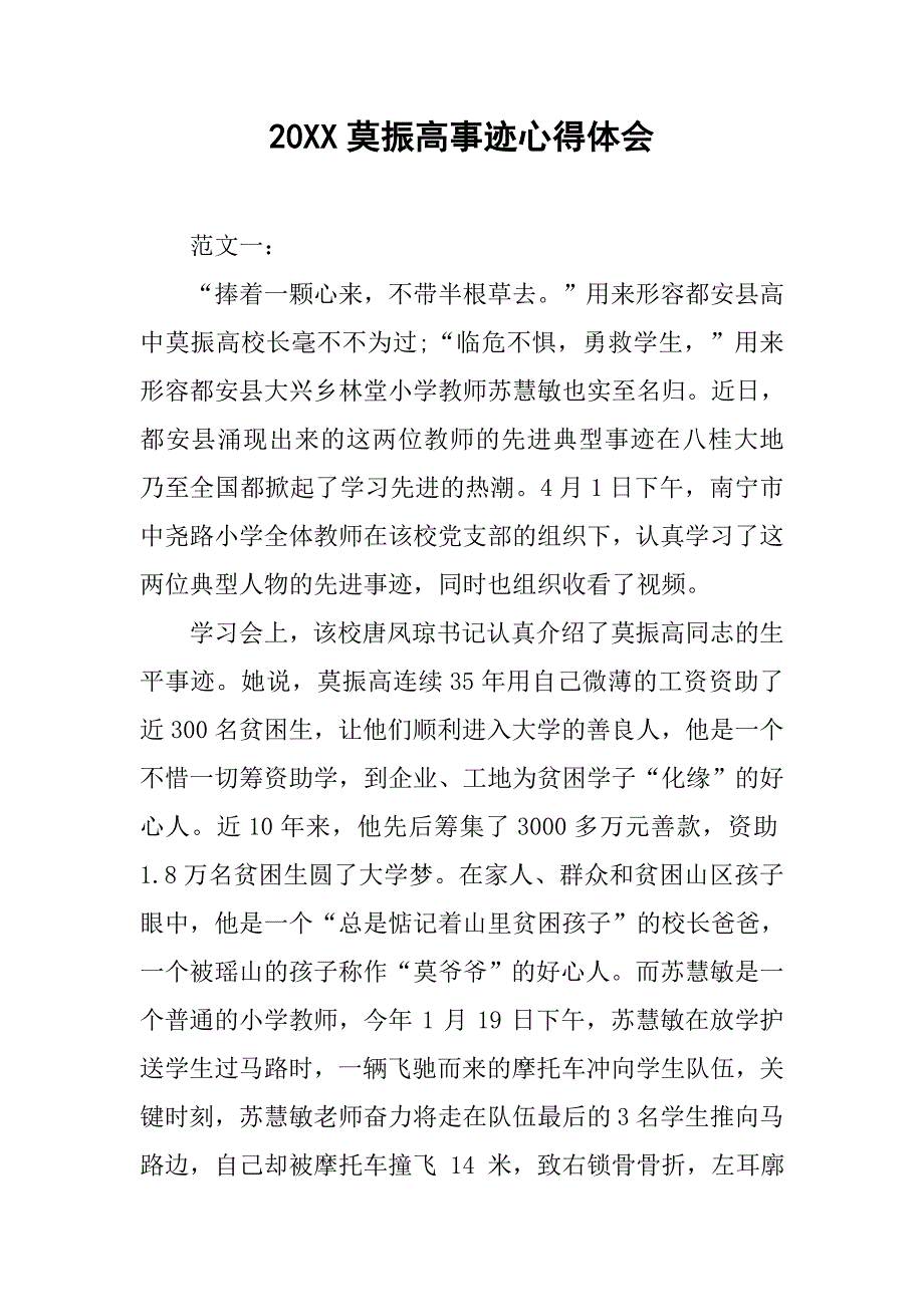 20xx莫振高事迹心得体会_第1页