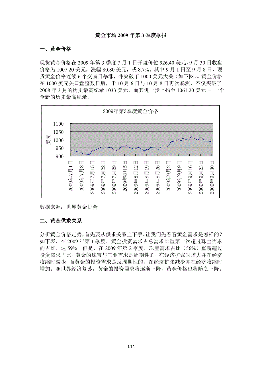 黄金市场第季度季报郑鹏_第1页