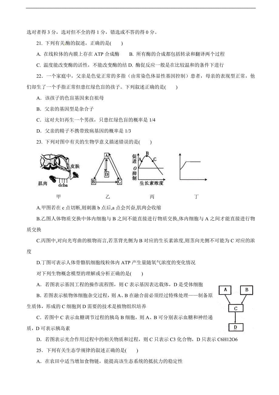 2016年江苏省高考压轴预测卷 生物_第5页