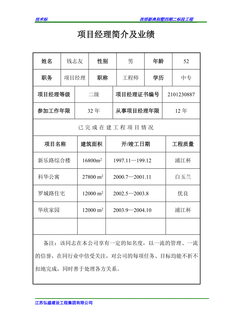 项目经理简介及业绩2标_第1页