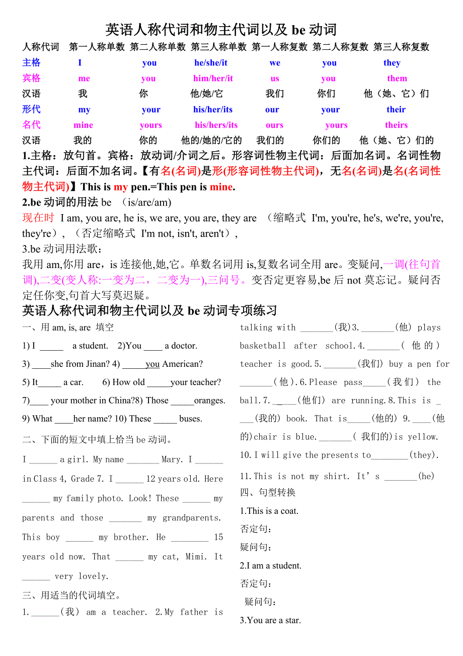 语人称代词和物主代词以及be动词_第1页