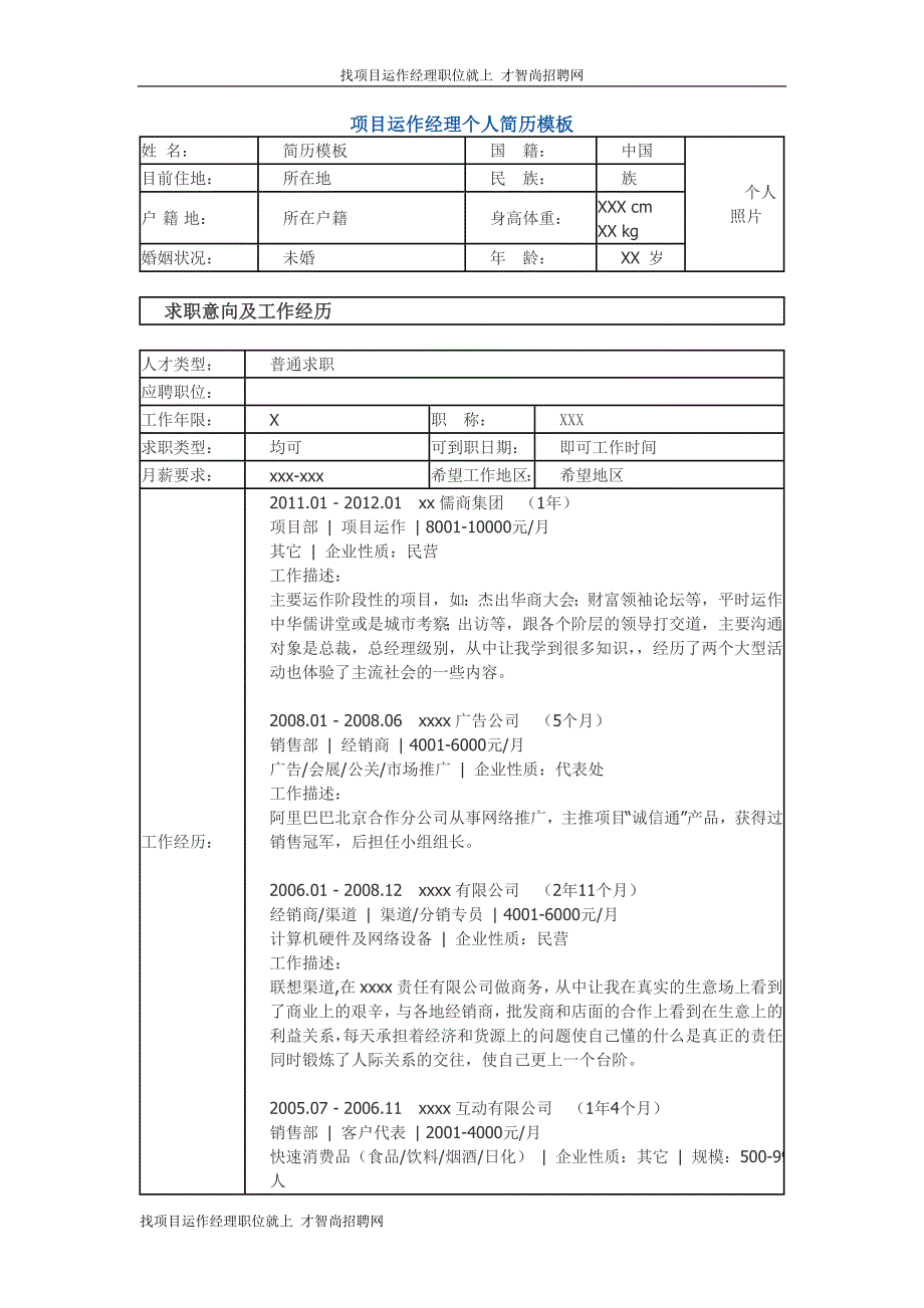 项目运作经理个人简历模板_第1页