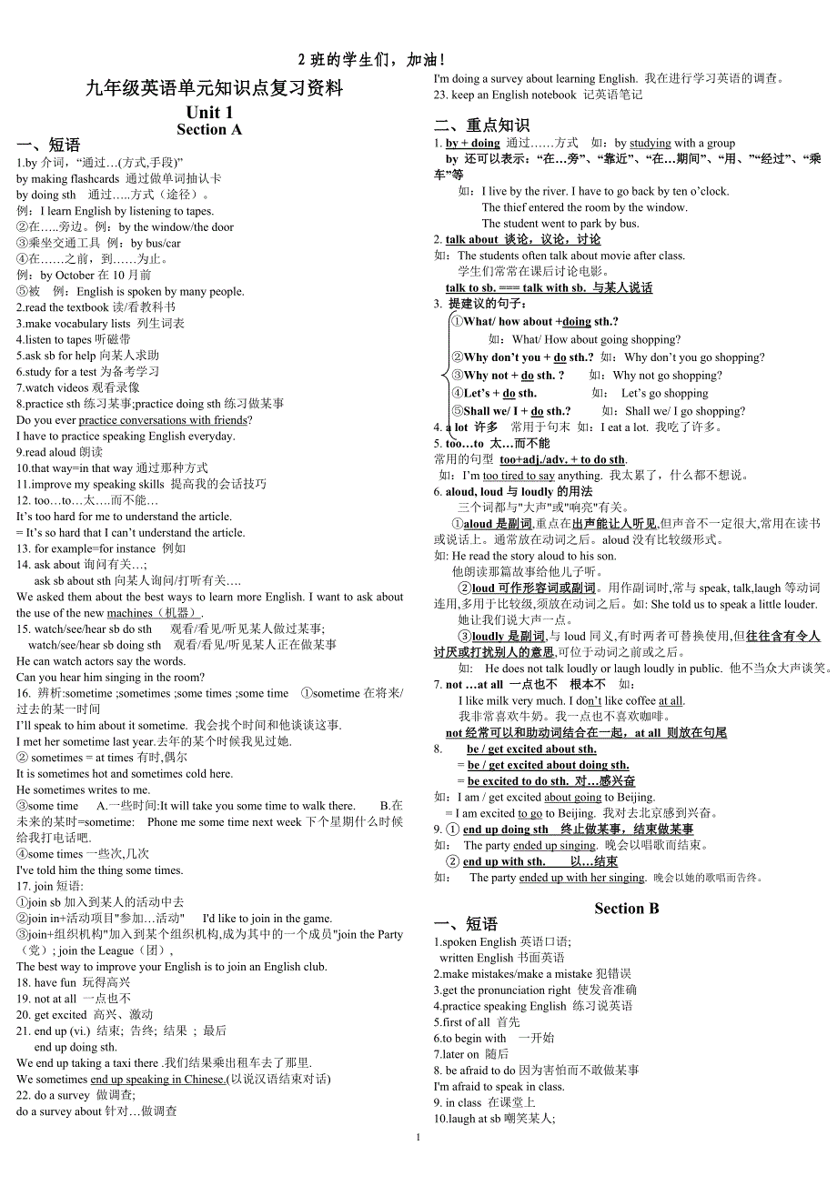 人教版九年级英语unit1-unit12单元知识点复习资料_第1页