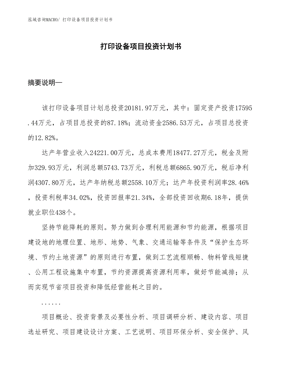 （项目说明）打印设备项目投资计划书_第1页