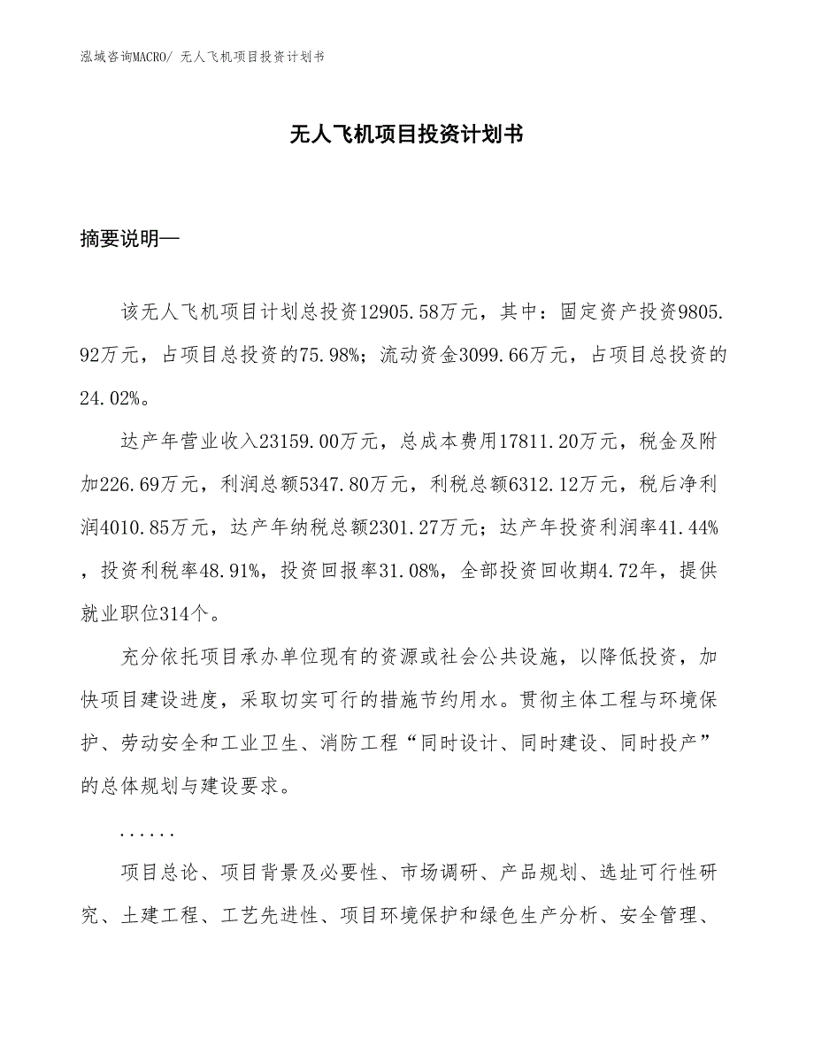 （项目说明）无人飞机项目投资计划书_第1页