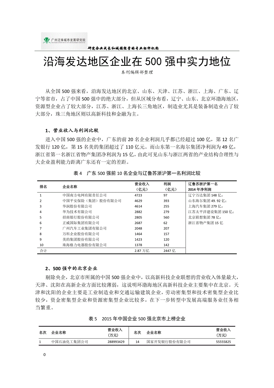 沿海发达地区企业在500强中的实力地位_第1页