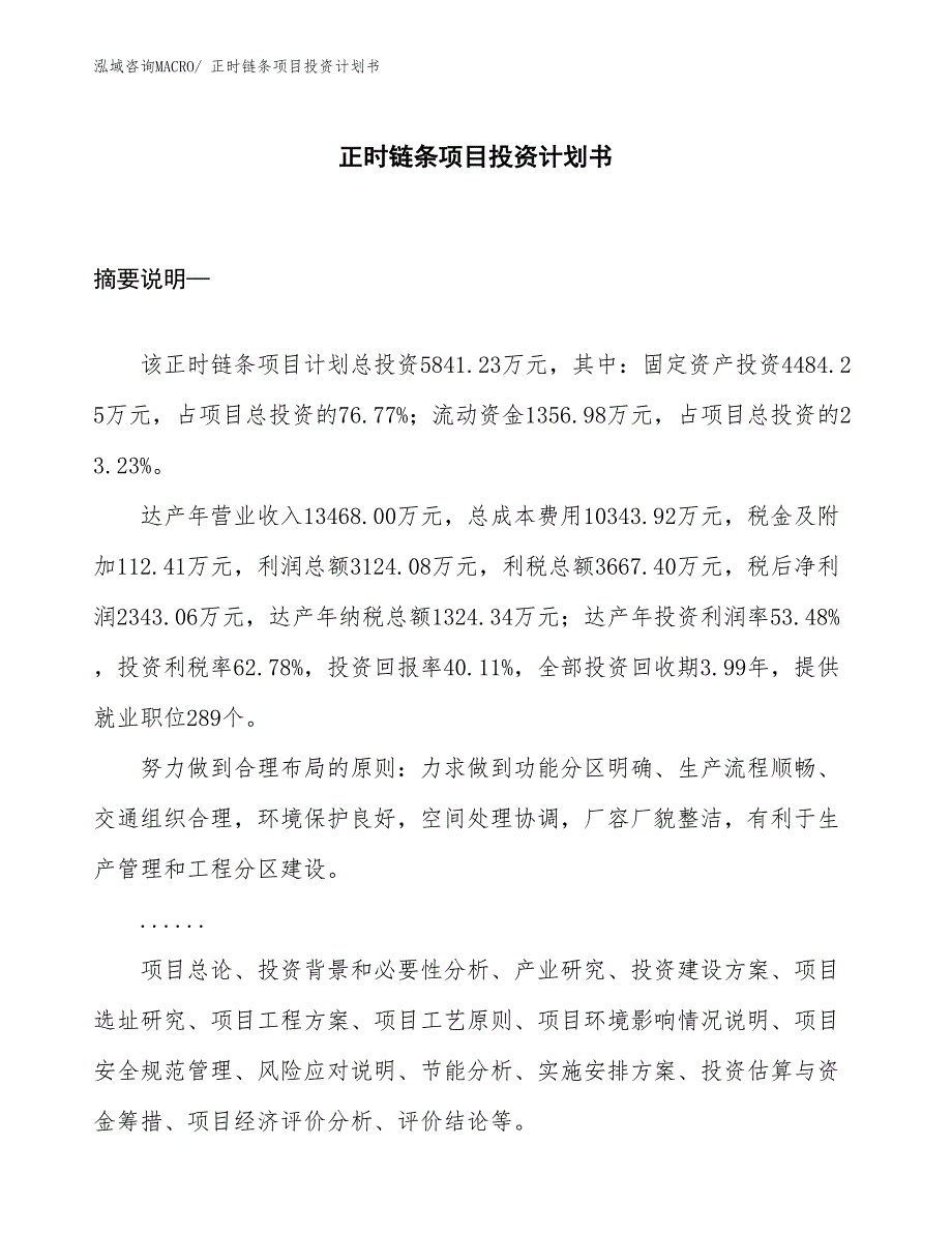 （项目说明）正时链条项目投资计划书_第1页