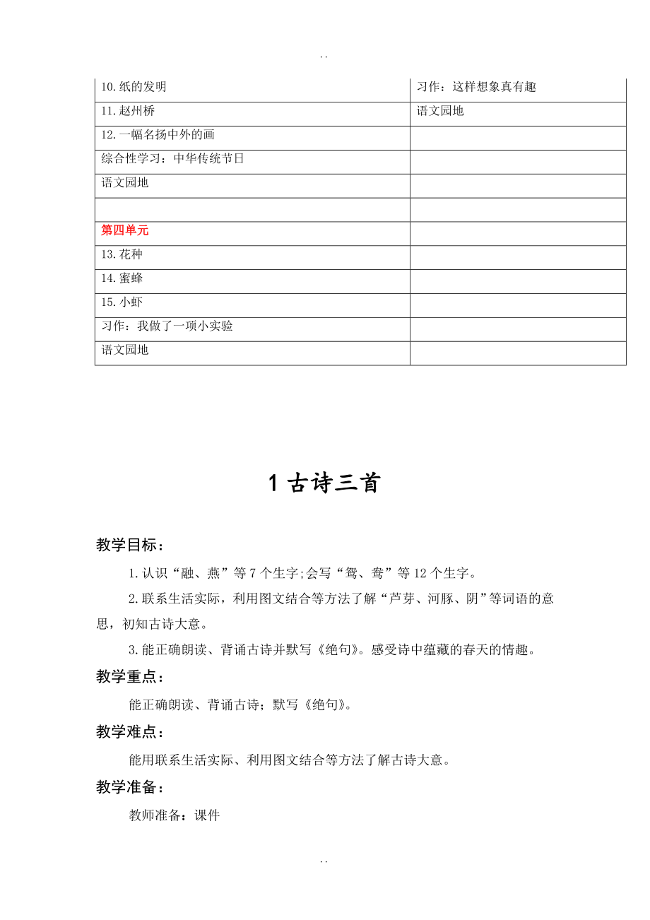 最新2019年春(部编人教版)季小学语文三下：全册教案_第2页