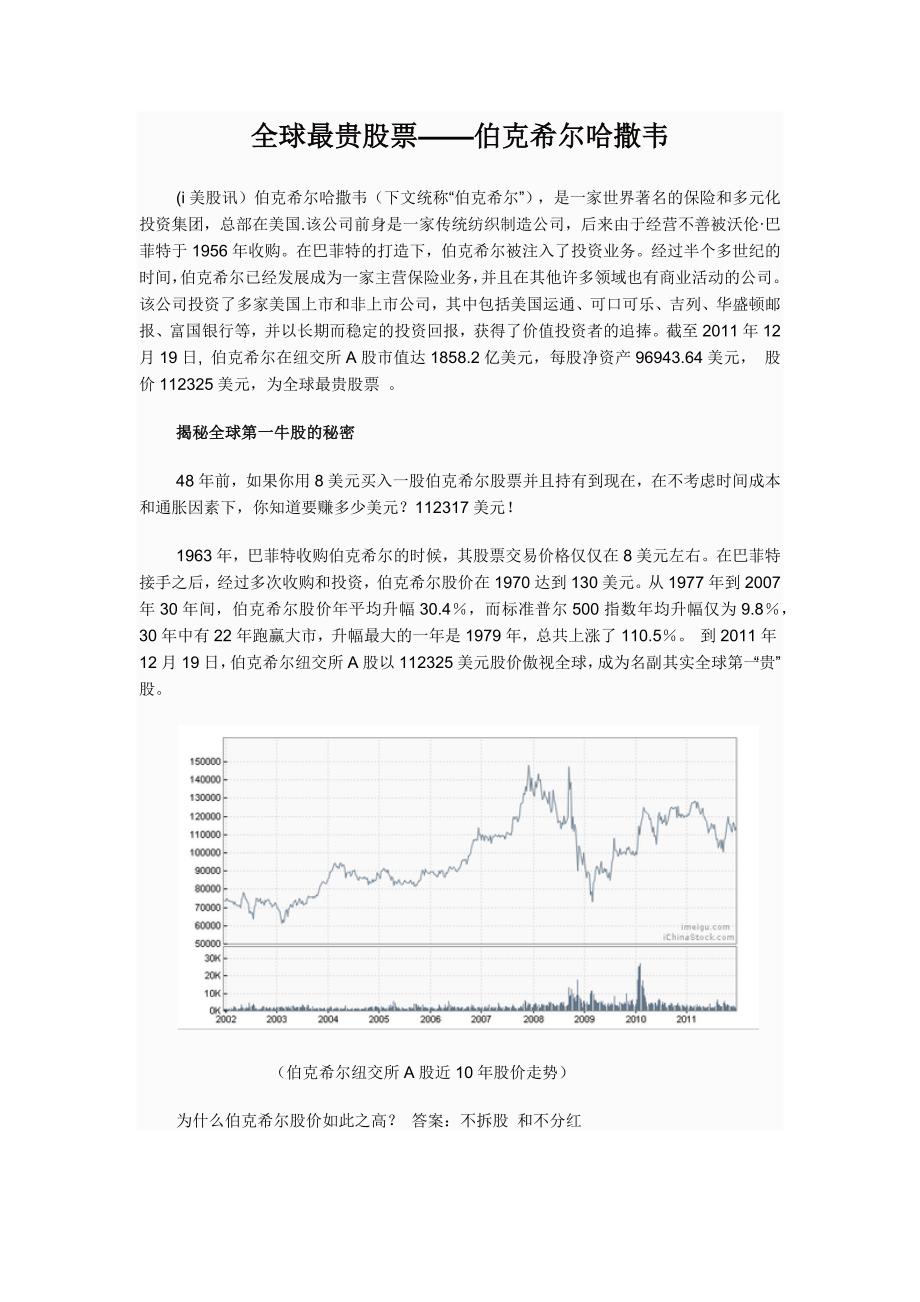 全球最贵股票——伯克希尔哈撒韦_第1页