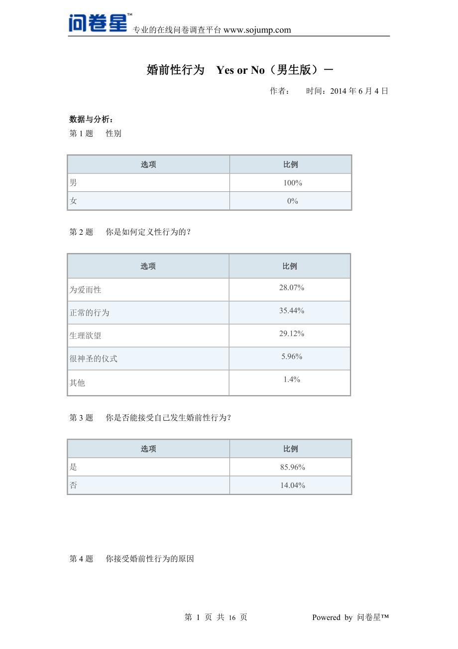 大学生对婚前性行为看法统计结果_第1页