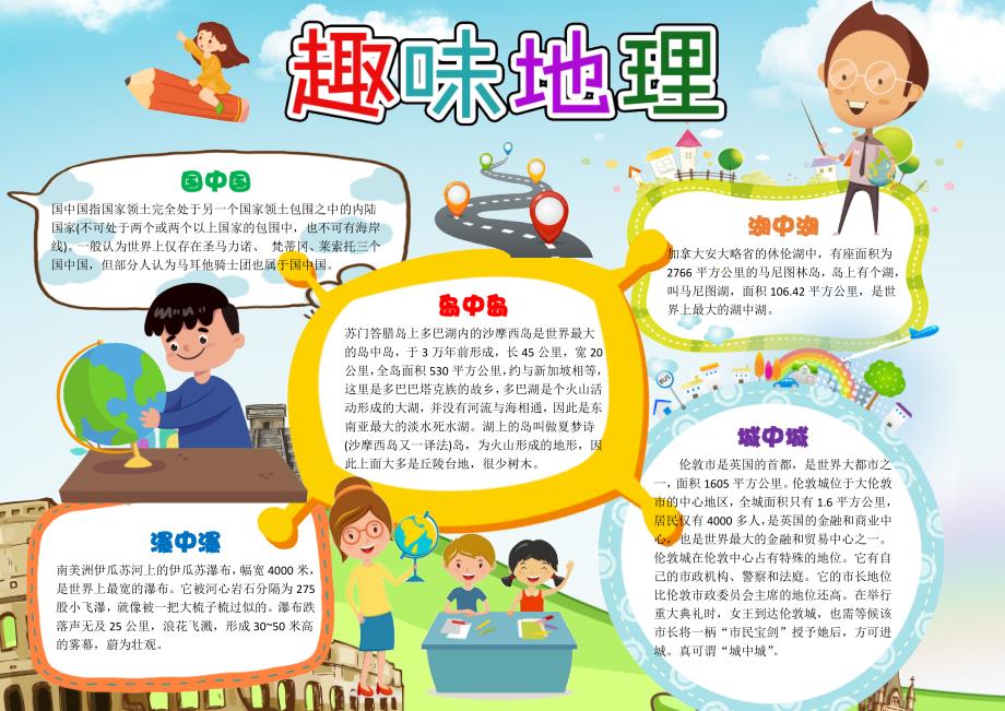 WORD小报：儿童卡通趣味地理小报电子小报手抄报A4word小报_第1页