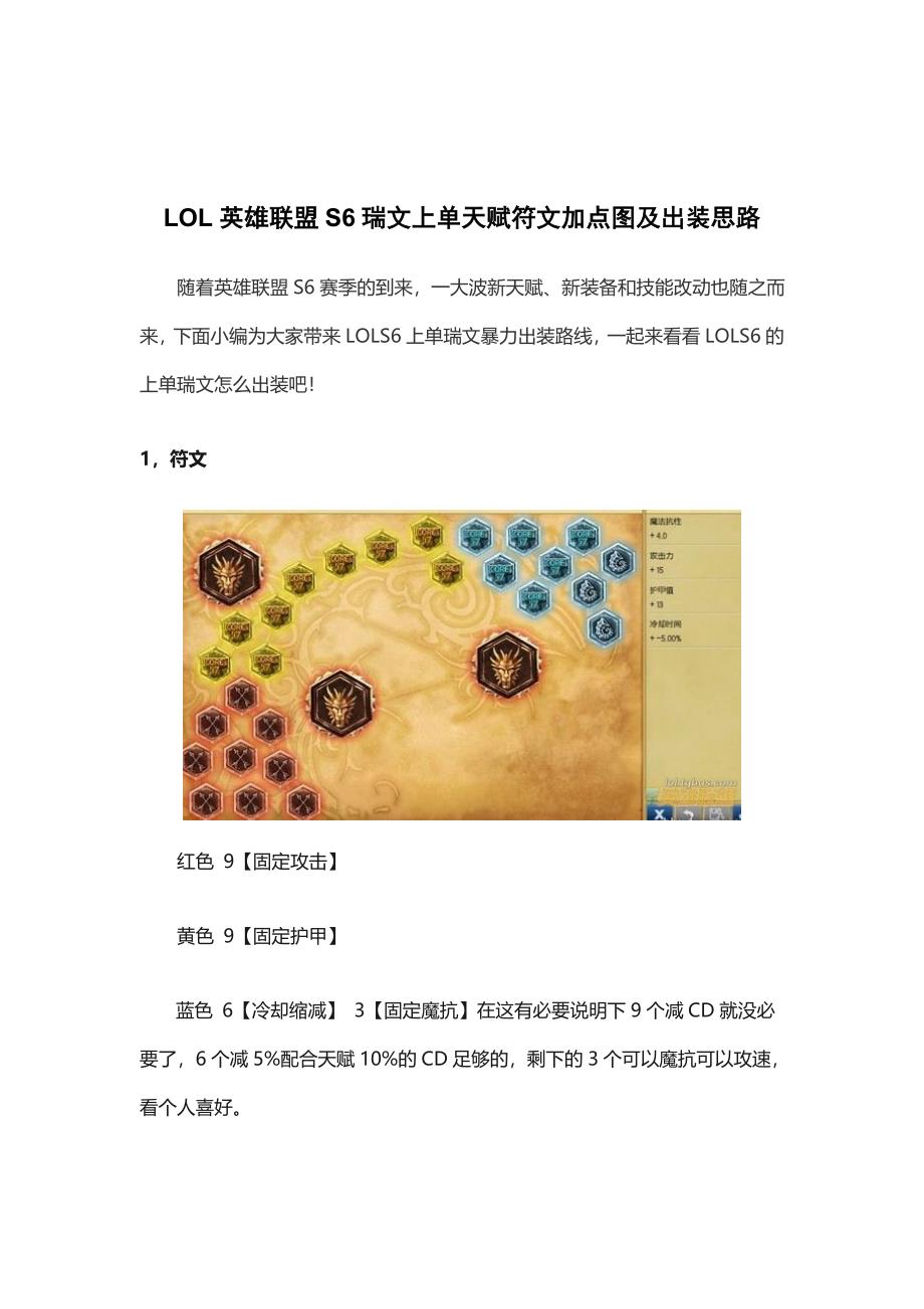 lol英雄联盟s6瑞文上单天赋符文加点图及出装思路_第1页