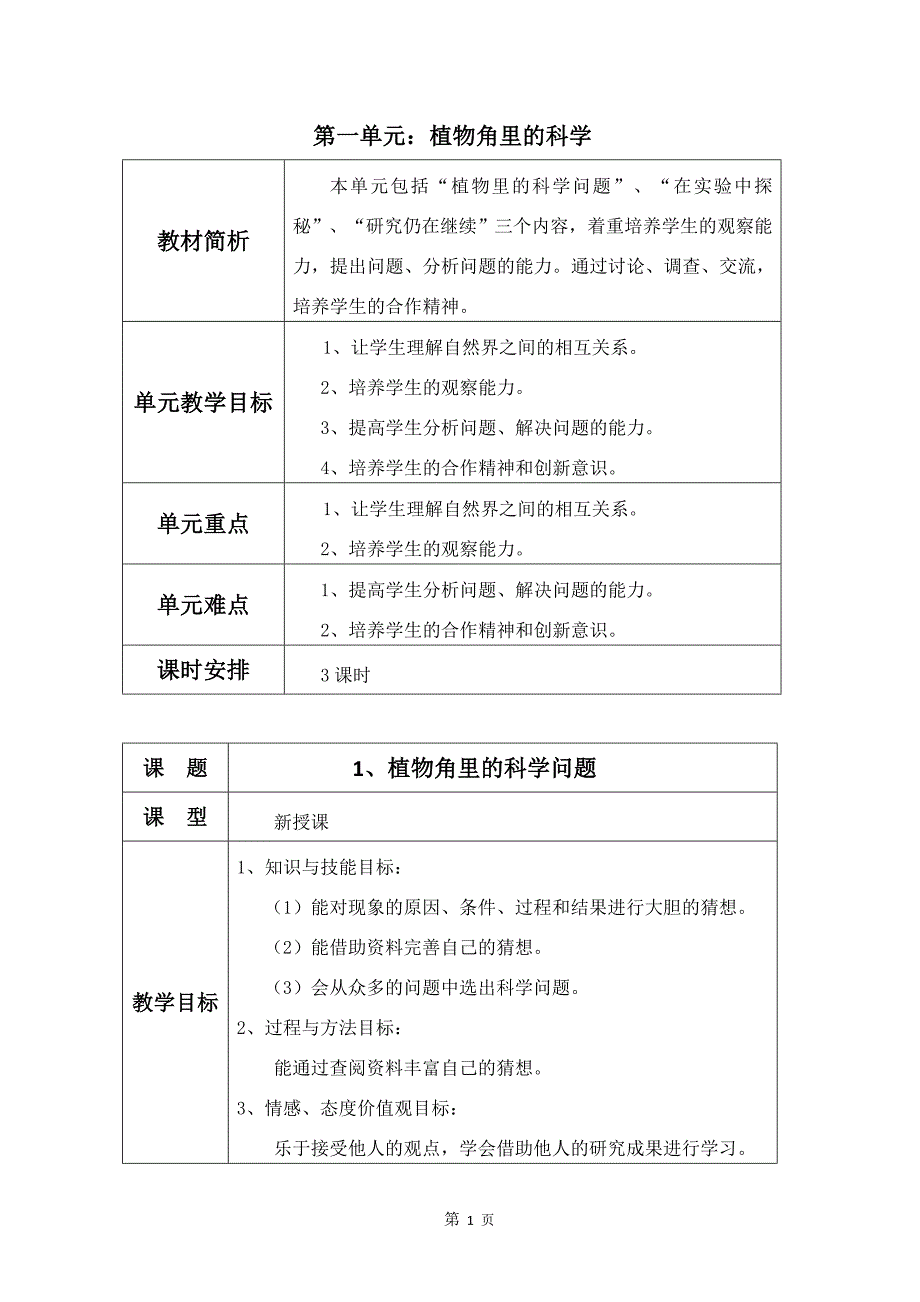 大象版六年级上册科学教案_第1页