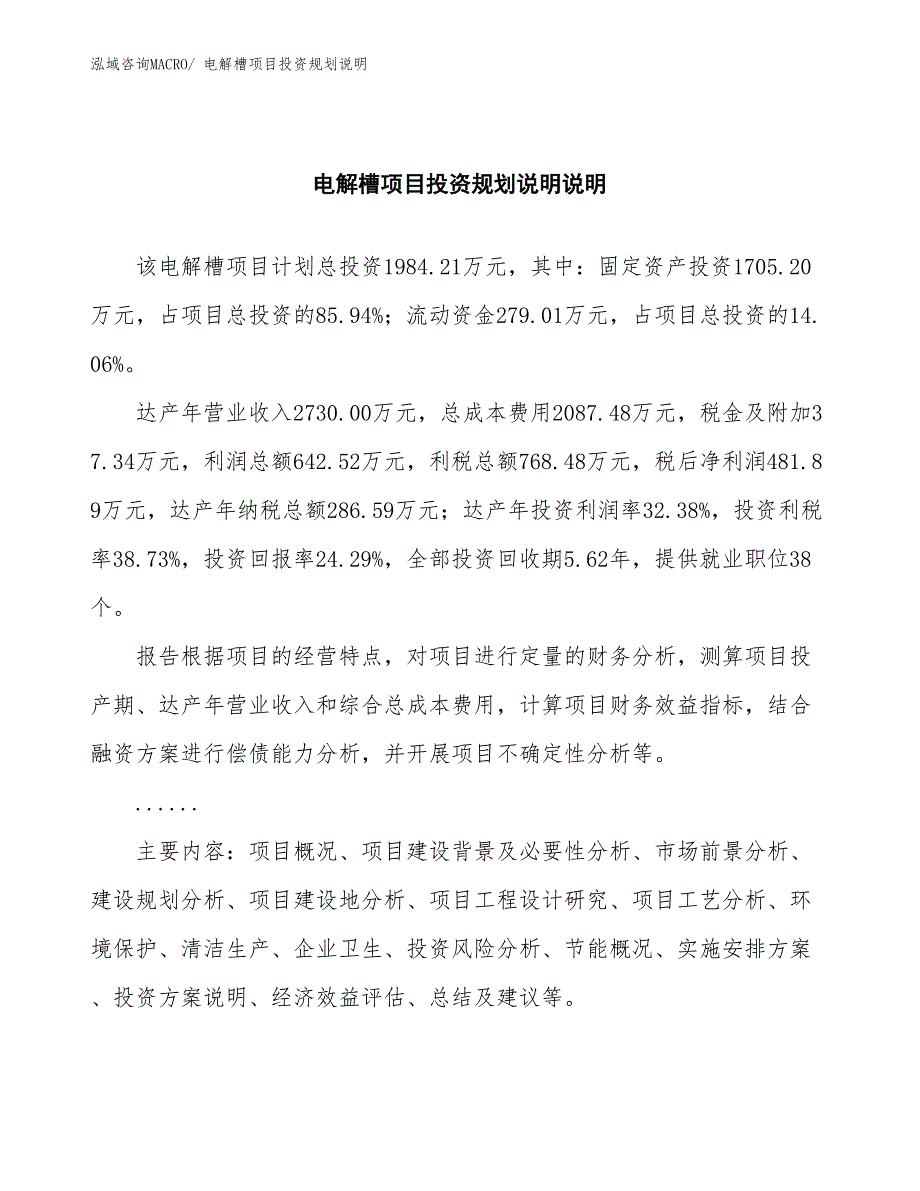 电解槽项目投资规划说明_第2页