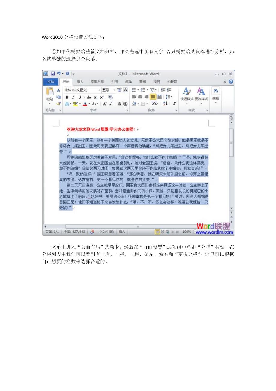 word2010分栏设置方法_第1页