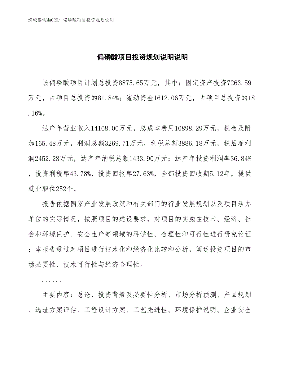 偏磷酸项目投资规划说明_第2页