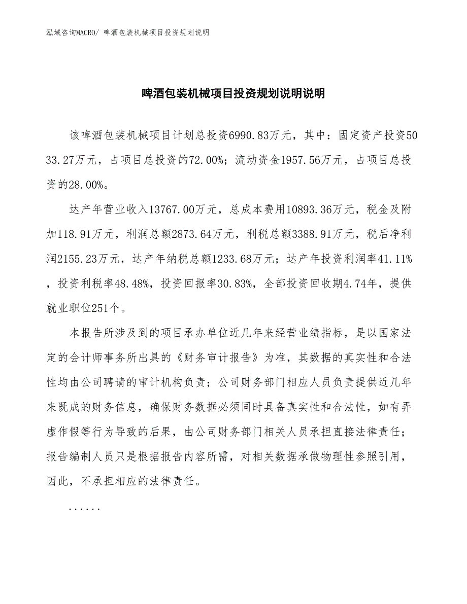 啤酒包装机械项目投资规划说明_第2页