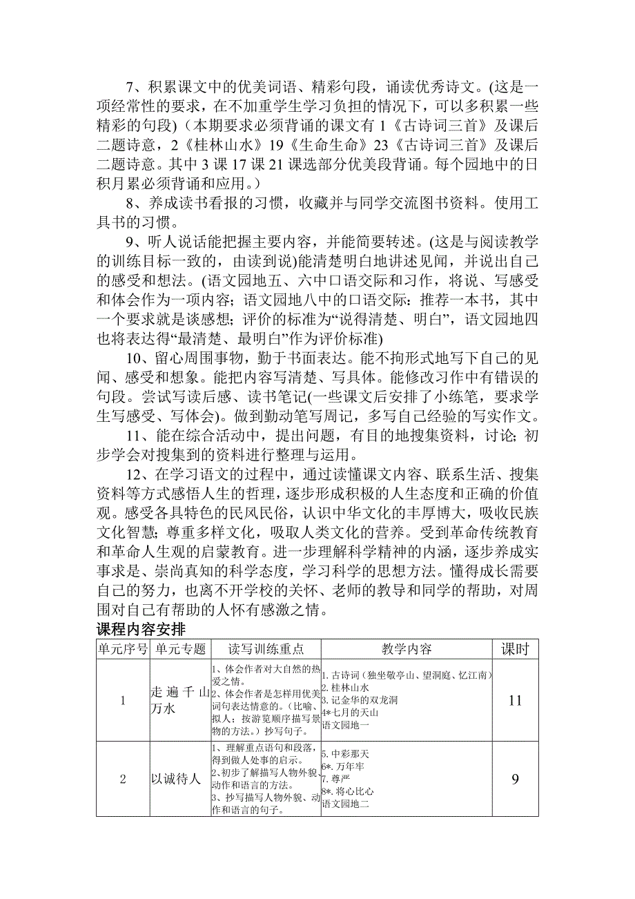 小学语文四年级下册第一单元课程纲要_第3页