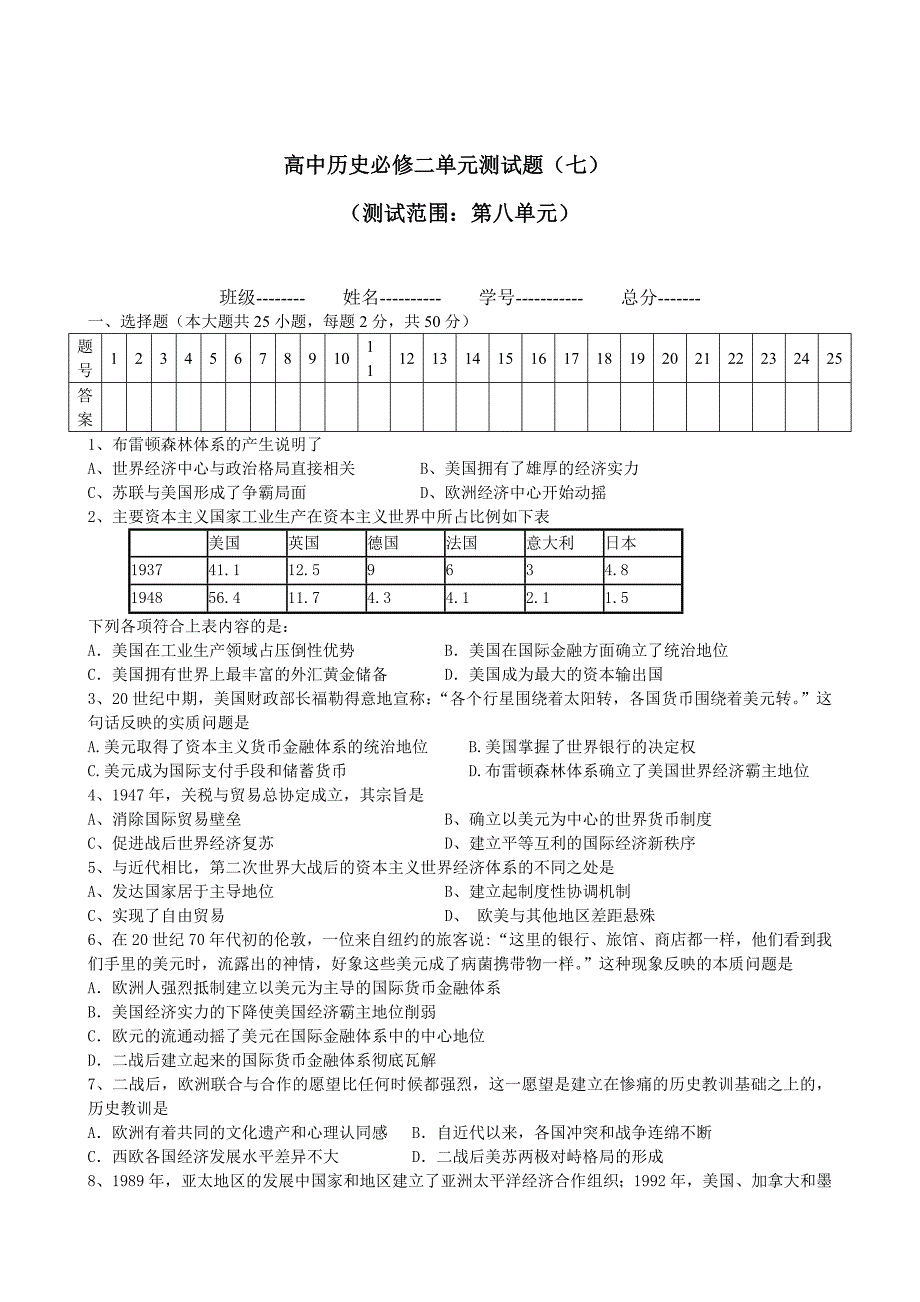 高中历史必修二第八单元_第1页