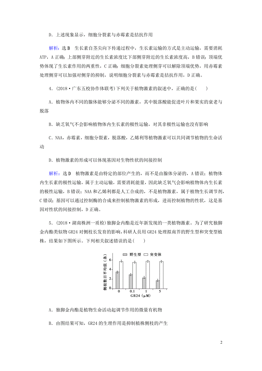 2019届高考生物二轮复习 专题强化训练（十一）植物生命活动的调节_第2页