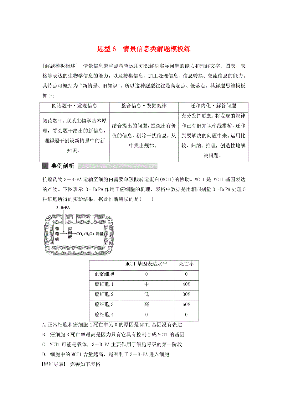 2016高三生物 考前三个月 专题突破提分练 题型6 情景信息类解题模板练_第1页