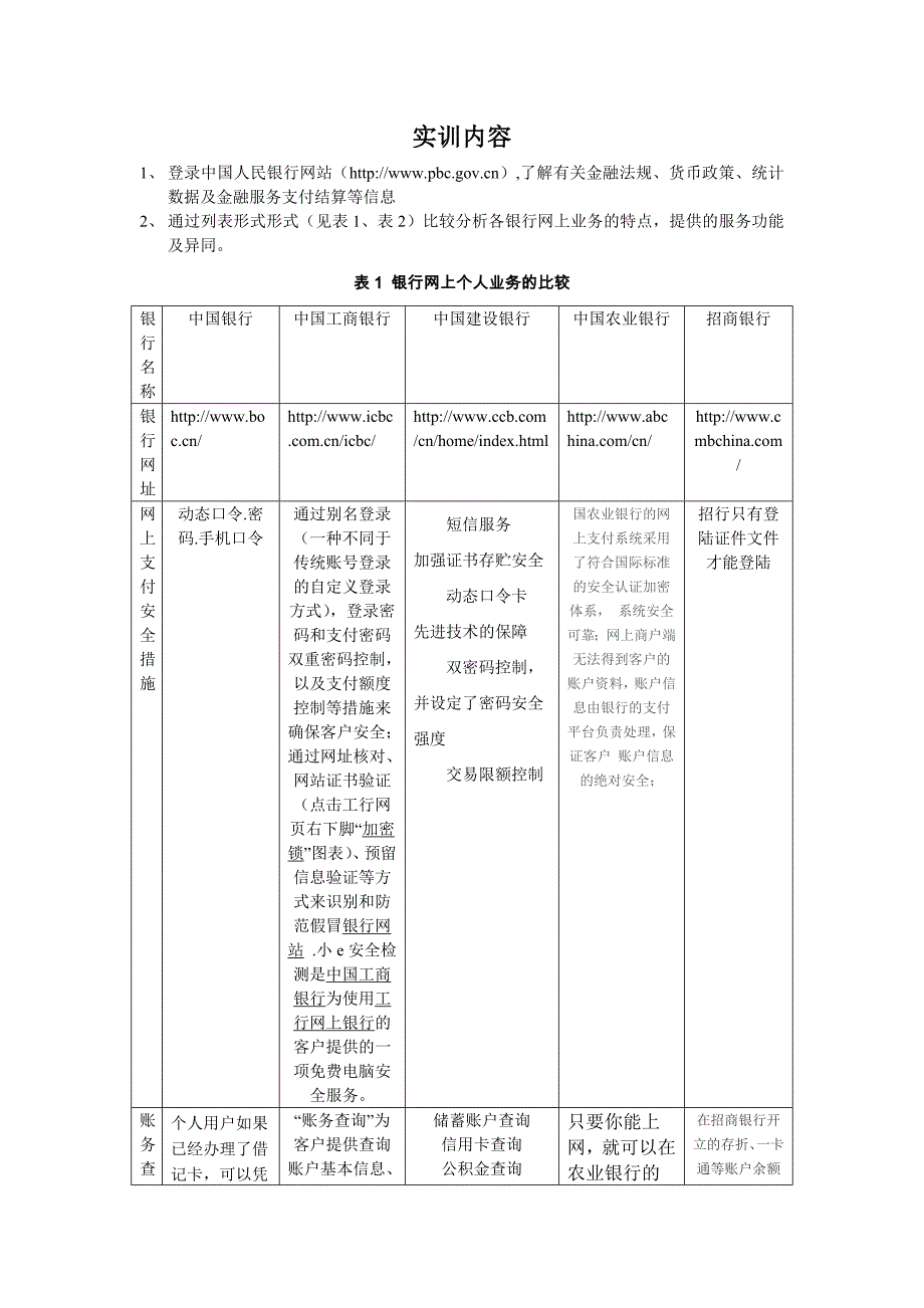 实训内容（网上银行）_第1页