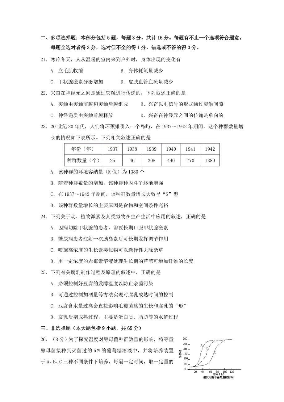 江苏省白蒲高级中学2015-2016学年高二生物上学期期中模拟试题_第5页