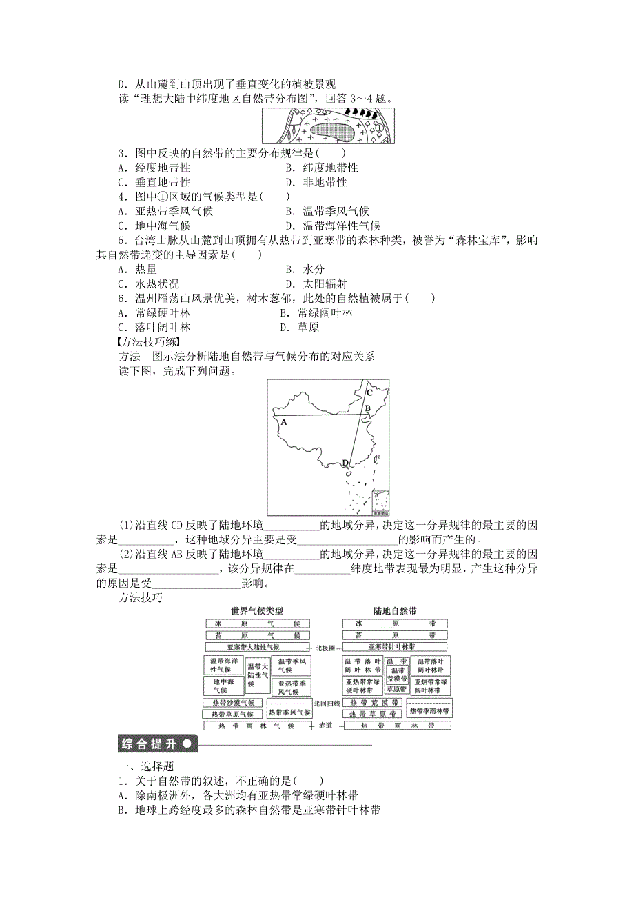 新2015-2016学年高中地理 第三章 第二节 第2课时 地理环境的地域分异规律课时作业 中图版必修1_第2页