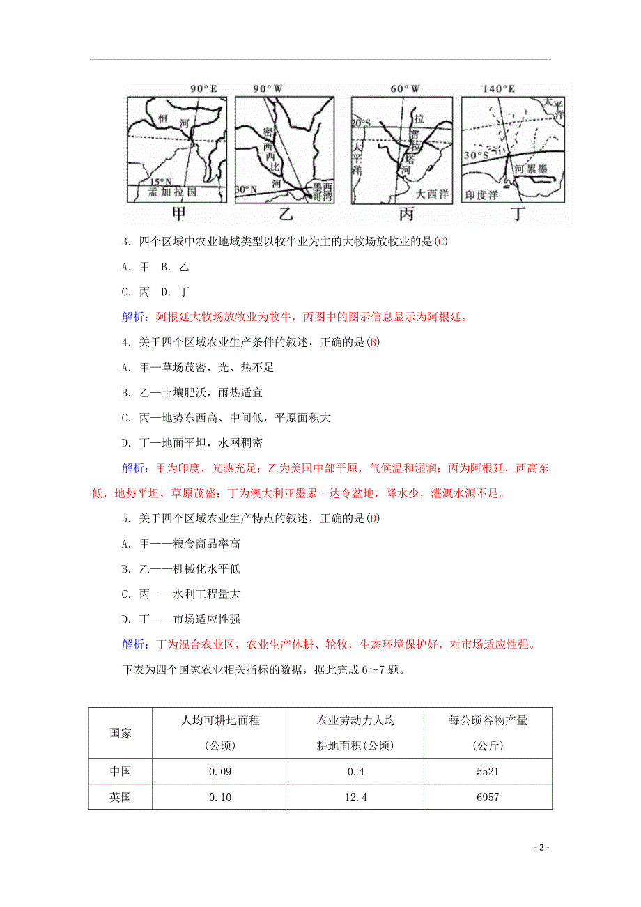 2015-2016学年高中地理 第3章 农业地域的形成与发展章末过关检测卷 新人教版必修2_第2页