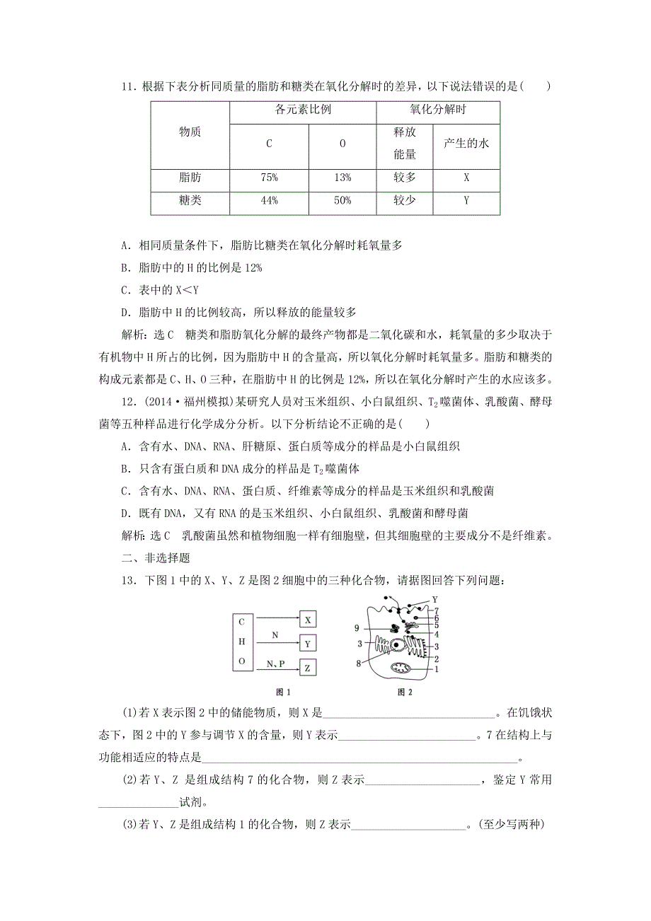 全程设计2016届高考生物一轮复习 高考成功方案训练第3步 第2章 第三讲 遗传信息的携带者-核酸 细胞中的糖类和脂质 新人教版必修1_第4页