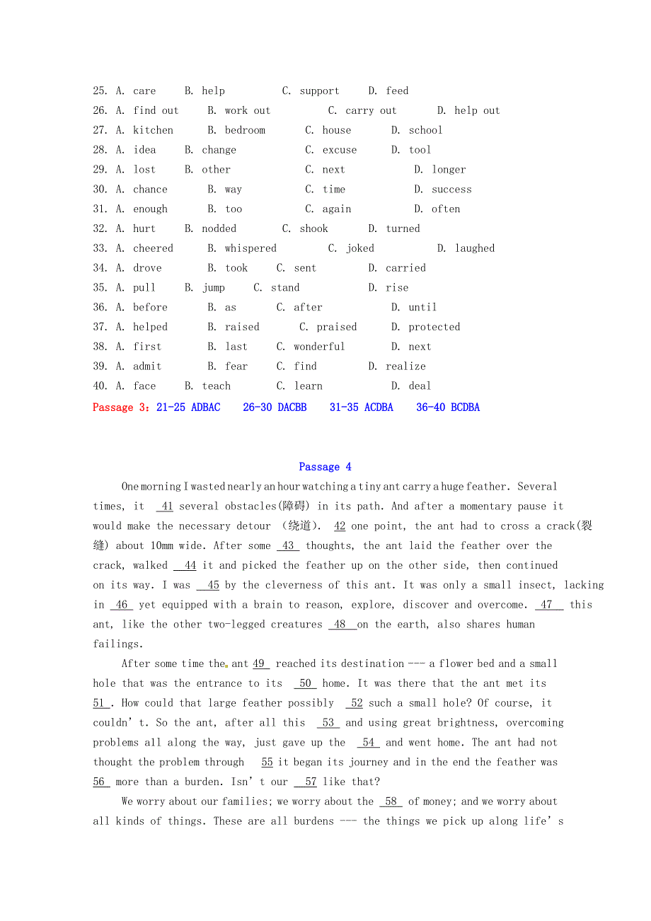 2016高考英语二轮复习 完形填空寒假精练（19）_第4页