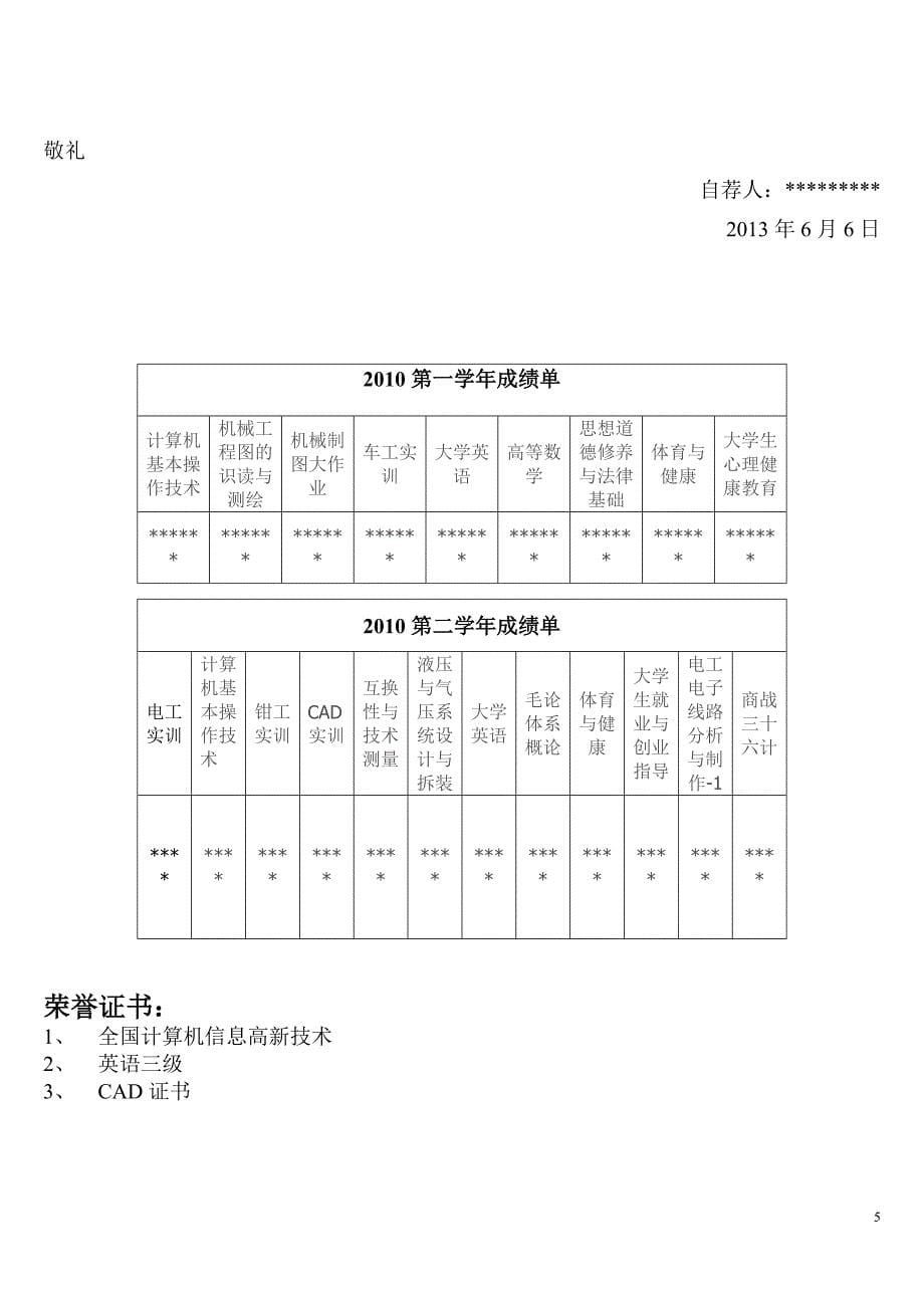 经典个人简历模式_第5页