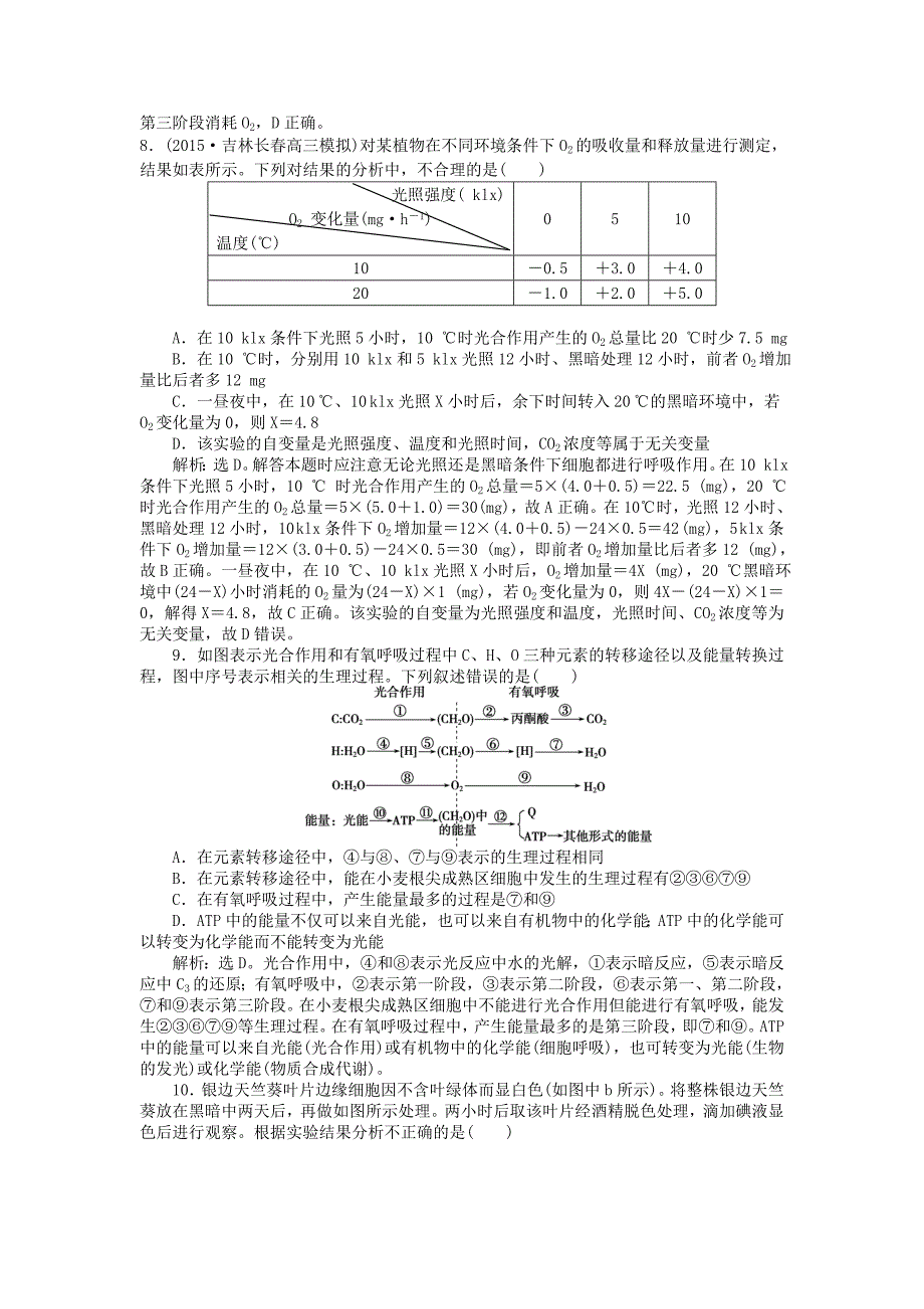 优化探究2016届高三生物二轮复习 专题二 第2讲 光合作用和细胞呼吸强化训练_第3页