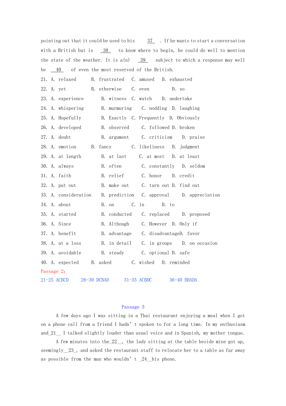 2016高考英语二轮复习 完形填空寒假精练（3）_第3页