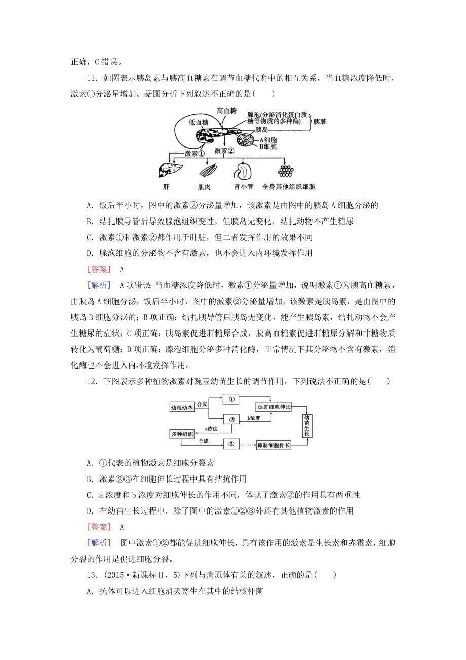 2016高考生物二轮复习 专题6 生命活动的调节提升练_第5页